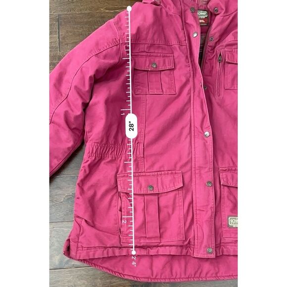 CE Schmidt Jacket Womens 3X Pink Red Canvas Barn Chore Coat Flannel Lined Hooded - Picture 9 of 9